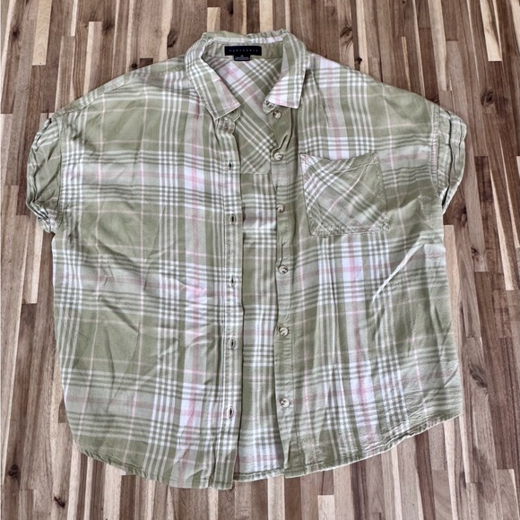 Sanctuary Olive and Blush Plaid Shirt - Picture 1 of 5